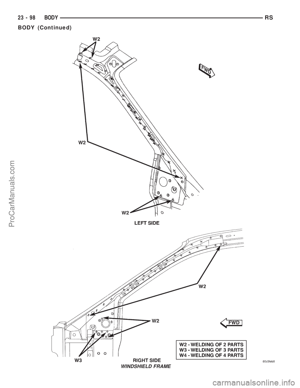 DODGE TOWN AND COUNTRY 2001 Service Manual WINDSHIELD FRAME
23 - 98 BODYRS
BODY (Continued)
ProCarManuals.com DODGE TOWN AND COUNTRY 2001 Service Manual WINDSHIELD FRAME
23 - 98 BODYRS
BODY (Continued)
ProCarManuals.com