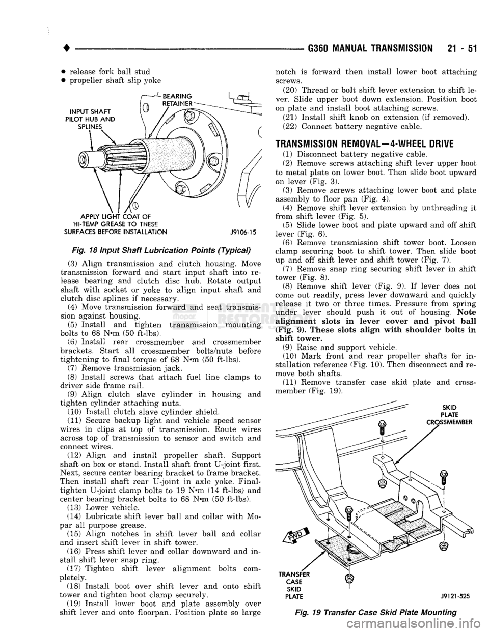 DODGE TRUCK 1993 Service Repair Manual
•
• release fork ball stud
• propeller shaft slip yoke
APPLY
LIGHT
COAT
OF
HI-TEMP
GREASE
TO
THESE
SURFACES
BEFORE
INSTALLATION
J9106-15
Fig.
18 input Shaft Lubrication
Poi DODGE TRUCK 1993 Service Repair Manual
•
• release fork ball stud
• propeller shaft slip yoke
APPLY
LIGHT
COAT
OF
HI-TEMP
GREASE
TO
THESE
SURFACES
BEFORE
INSTALLATION
J9106-15
Fig.
18 input Shaft Lubrication
Poi