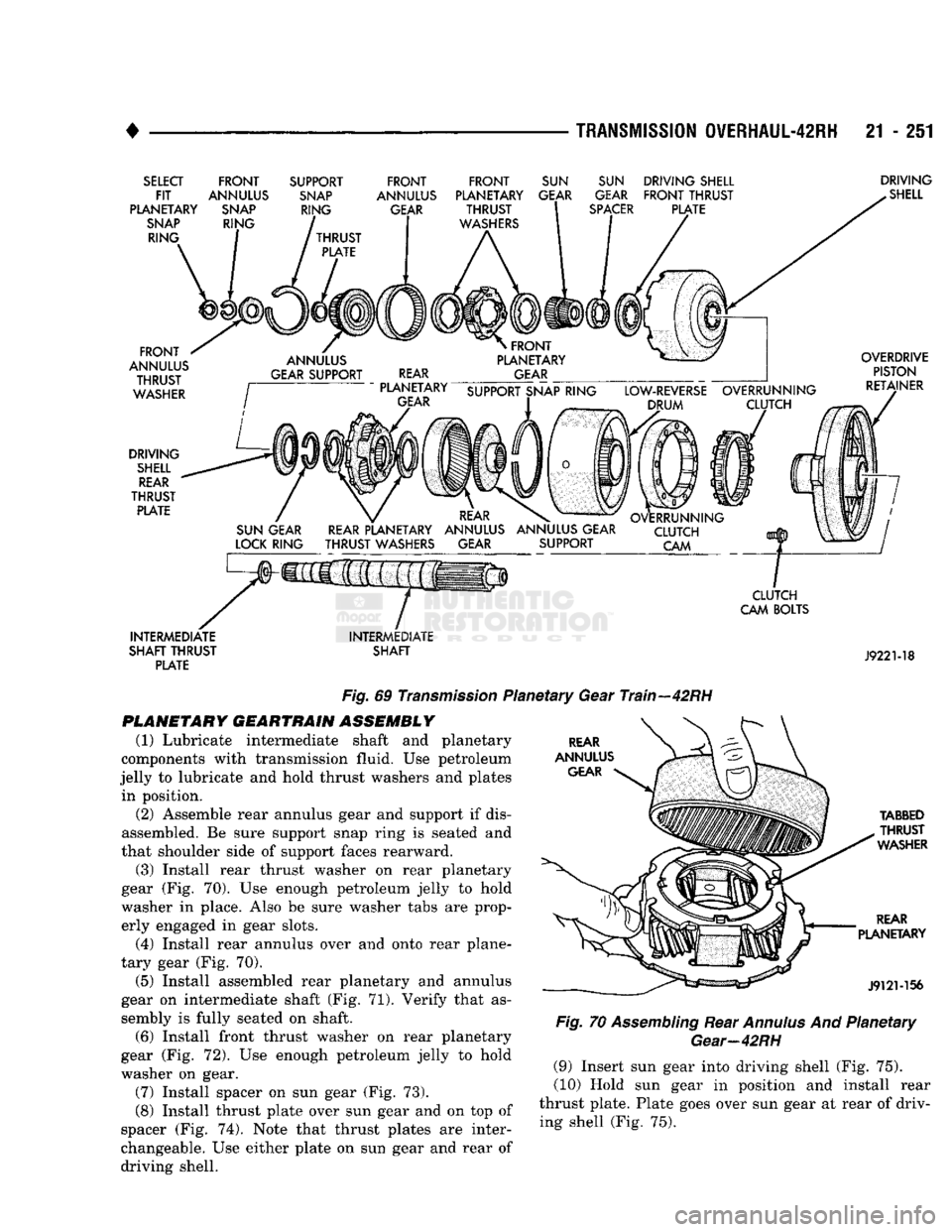 DODGE TRUCK 1993 Service Repair Manual
#
, , . , _
TRANSMISSION 0VERHAUL-42RH
21 - 251
SELECT
FRONT
FIT ANNULUS
PLANETARY SNAP
SNAP
RING RING SUPPORT
SNAP
RING
FRONT
ANNULUS
GEAR
FRONT
PLANETARY THRUST
WASHERS DODGE TRUCK 1993 Service Repair Manual
#
, , . , _
TRANSMISSION 0VERHAUL-42RH
21 - 251
SELECT
FRONT
FIT ANNULUS
PLANETARY SNAP
SNAP
RING RING SUPPORT
SNAP
RING
FRONT
ANNULUS
GEAR
FRONT
PLANETARY THRUST
WASHERS