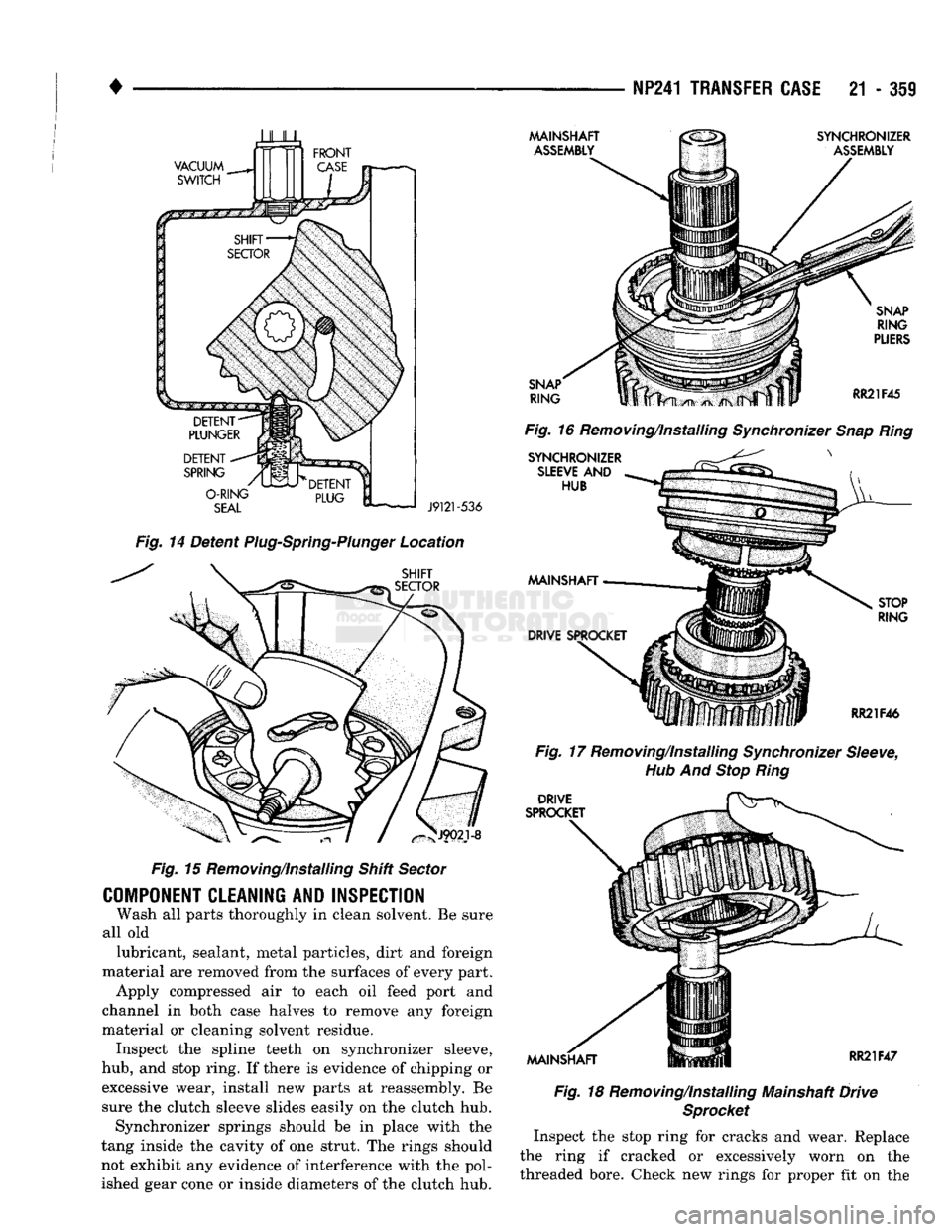 DODGE TRUCK 1993 Service Repair Manual
•
NP241
TRANSFER
CASE
21 - 359
JULL
VACUUM
SWITCH
MAINSHAFT
ASSEMBLY
SYNCHRONIZER
ASSEMBLY
DETENT
SPRING
O-RING
SEAL
J9121-536
Fig.
14 Detent
Plug-Spring-Plunger
Loc DODGE TRUCK 1993 Service Repair Manual
•
NP241
TRANSFER
CASE
21 - 359
JULL
VACUUM
SWITCH
MAINSHAFT
ASSEMBLY
SYNCHRONIZER
ASSEMBLY
DETENT
SPRING
O-RING
SEAL
J9121-536
Fig.
14 Detent
Plug-Spring-Plunger
Loc