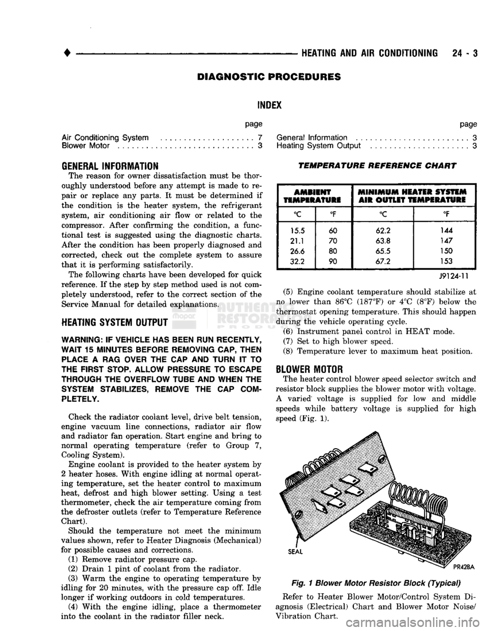 DODGE TRUCK 1993 Service Repair Manual
•
HEATING
AND AIR
CONDITIONING
24 - 3
DIAGNOSTIC
PROCEDURES
INDEX
page
page ..
7
General Information
3
.
. 3
Heating System Output
3
Air
Conditioning System
Blower
Motor
DODGE TRUCK 1993 Service Repair Manual
•
HEATING
AND AIR
CONDITIONING
24 - 3
DIAGNOSTIC
PROCEDURES
INDEX
page
page ..
7
General Information
3
.
. 3
Heating System Output
3
Air
Conditioning System
Blower
Motor