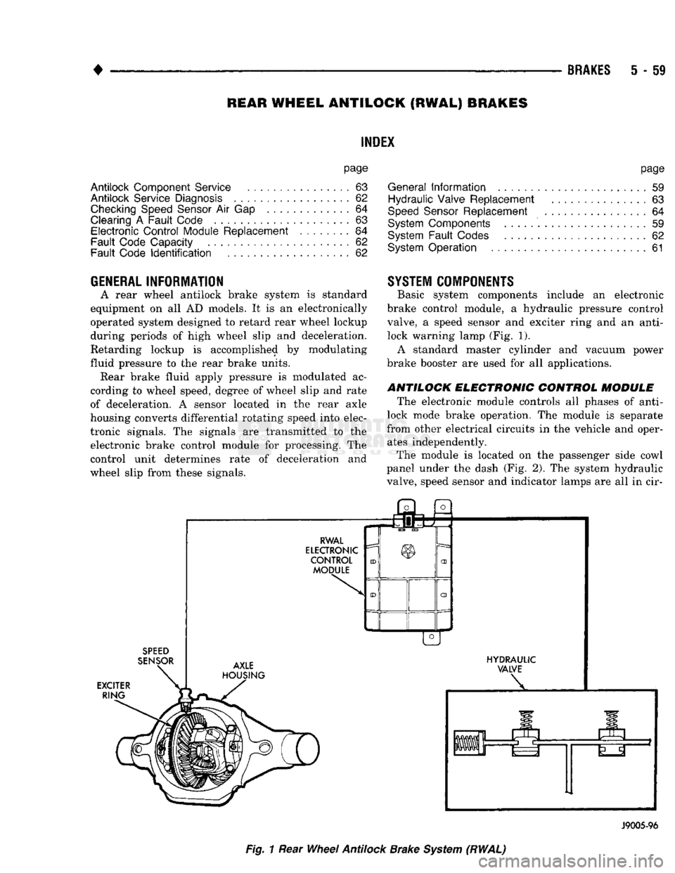 DODGE TRUCK 1993 Service Repair Manual
•
BRAKES
5 - 59
REAR
WHEEL
ANTILOCK
(RWAL) BRAKES
page
Antilock
Component Service
63
Antilock
Service Diagnosis
62
Checking
Speed
Sensor
Air
Gap .............
64
Clearing
DODGE TRUCK 1993 Service Repair Manual
•
BRAKES
5 - 59
REAR
WHEEL
ANTILOCK
(RWAL) BRAKES
page
Antilock
Component Service
63
Antilock
Service Diagnosis
62
Checking
Speed
Sensor
Air
Gap .............
64
Clearing