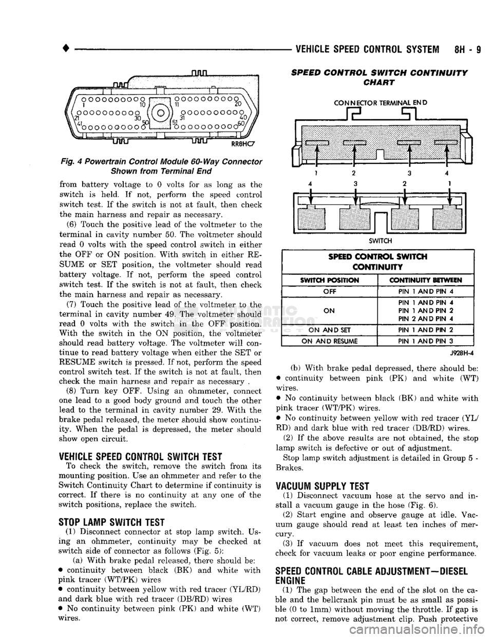 DODGE TRUCK 1993  Service Repair Manual 
VEHICLE
 SPEED
 CONTROL SYSTEM
 8H - 9 

rain 

oooooooooo 

1 10, 
.oooooooooo 

\21 30
 „.  \£] 50 x
 OOOOOOOOOO  OOOOOOOOOO^ 
11
 20 

OOOOOOOOOO 
51
 31 1  6ooooooooo60y/  Tratr 
 TJKT 

RR8HC