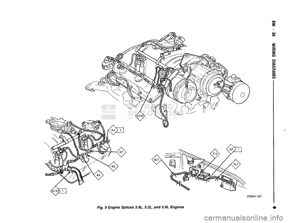 DODGE TRUCK 1993 Service Repair Manual
Fig. 9 Engine Splices 3.9L, 5.2L, and 5.9L Engines DODGE TRUCK 1993 Service Repair Manual
Fig. 9 Engine Splices 3.9L, 5.2L, and 5.9L Engines