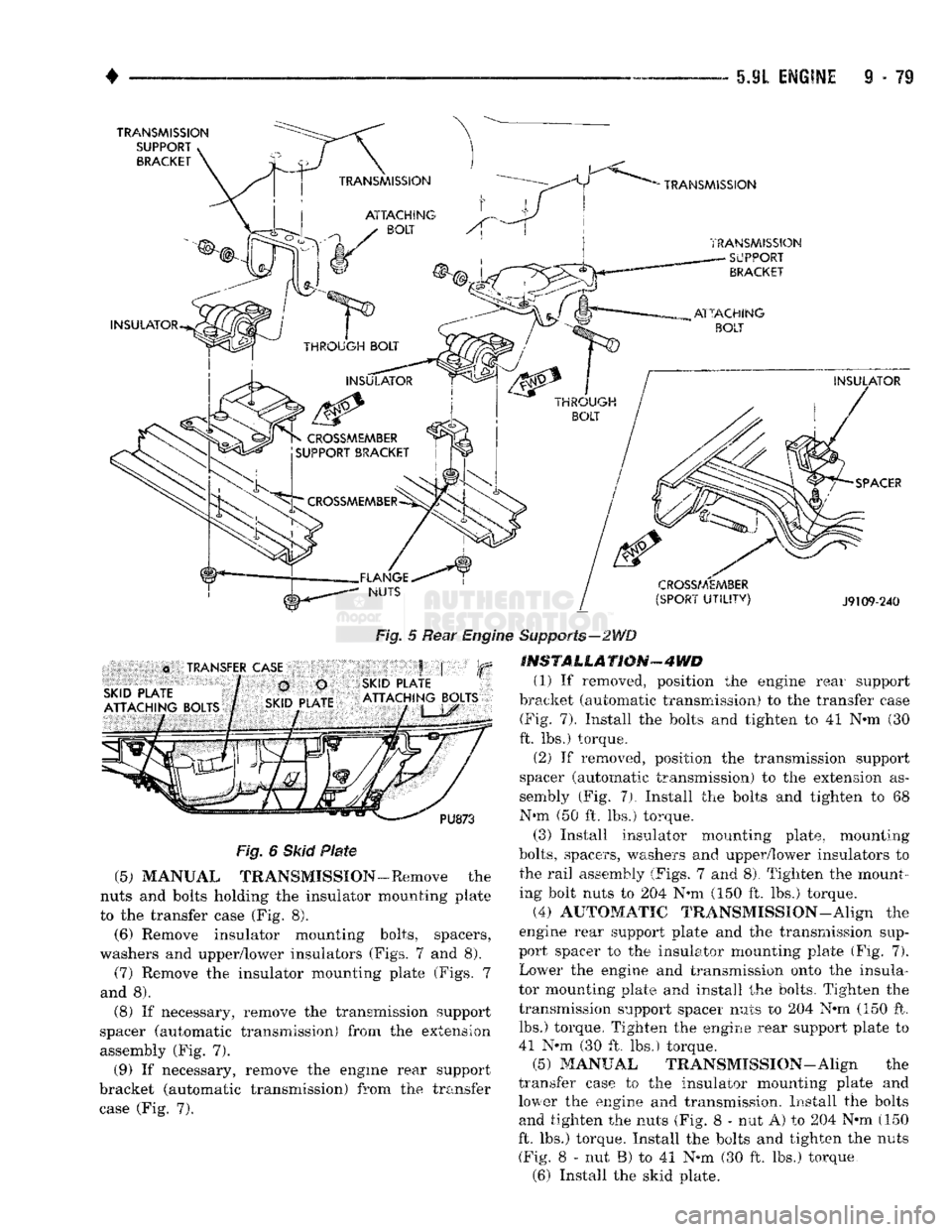 DODGE TRUCK 1993 Service Repair Manual
TRANSMISSION
SUPPORT BRACKET
TRANSMISSION
TRANSMISSION
SUPPORT BRACKET
INSULATOR
CROSSMEMBER
(SPORT
UTILITY)
J9109-240
j
TRANSFER
CASE
f||
SKID
PLATE
llllpifci^—^
ATTACHIN DODGE TRUCK 1993 Service Repair Manual
TRANSMISSION
SUPPORT BRACKET
TRANSMISSION
TRANSMISSION
SUPPORT BRACKET
INSULATOR
CROSSMEMBER
(SPORT
UTILITY)
J9109-240
j
TRANSFER
CASE
f||
SKID
PLATE
llllpifci^—^
ATTACHIN