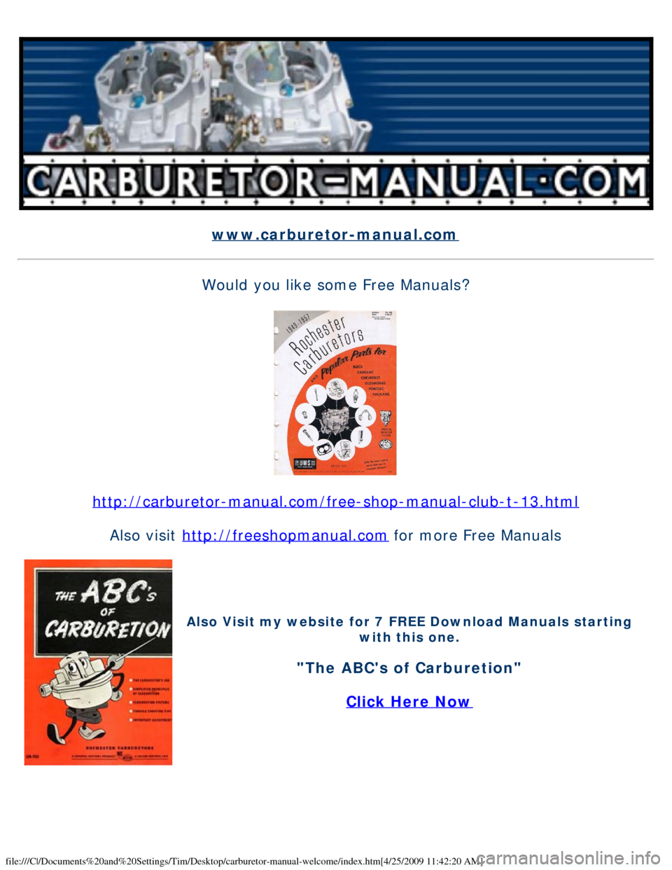 DODGE POLARA 1965 3.G Owners Manual file:///C|/Documents%20and%20Settings/Tim/Desktop/carburetor-manual-welc\
ome/index.htm[4/25/2009 11:42:20 AM]
www.carburetor-manual.com
Would you like some Free Manuals?
http://carburetor-manual.com/