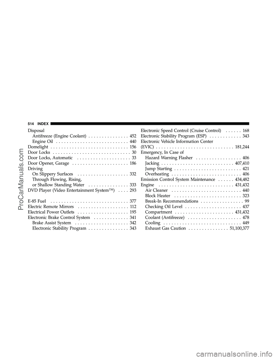 DODGE CARAVAN 2010 Owners Manual DisposalAntifreeze (Engine Coolant) ............... 452
Engine Oil ........................... 440
Domelight ............................. 156
Door Locks ............................. 30
Door Locks, A DODGE CARAVAN 2010 Owners Manual DisposalAntifreeze (Engine Coolant) ............... 452
Engine Oil ........................... 440
Domelight ............................. 156
Door Locks ............................. 30
Door Locks, A