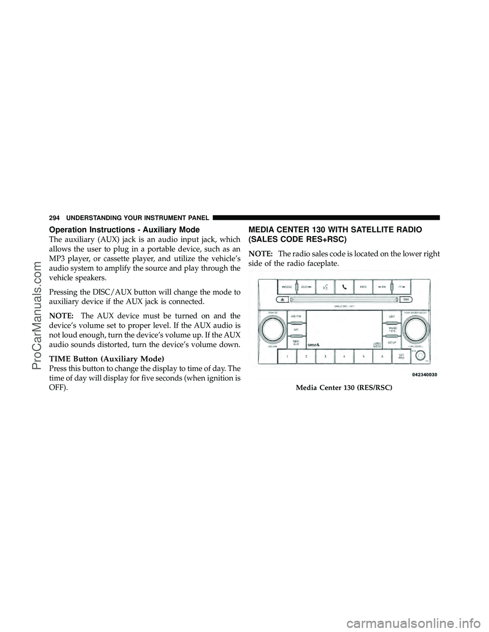 DODGE CARAVAN 2011 Owners Manual Operation Instructions - Auxiliary Mode
The auxiliary (AUX) jack is an audio input jack, which
allows the user to plug in a portable device, such as an
MP3 player, or cassette player, and utilize the DODGE CARAVAN 2011 Owners Manual Operation Instructions - Auxiliary Mode
The auxiliary (AUX) jack is an audio input jack, which
allows the user to plug in a portable device, such as an
MP3 player, or cassette player, and utilize the