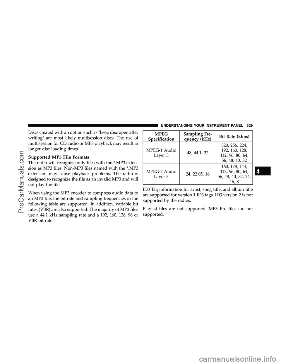 DODGE CARAVAN 2012  Owners Manual Discs created with an option such askeep disc open after
writing are most likely multisession discs. The use of
multisession for CD audio or MP3 playback may result in
longer disc loading times.
Sup
