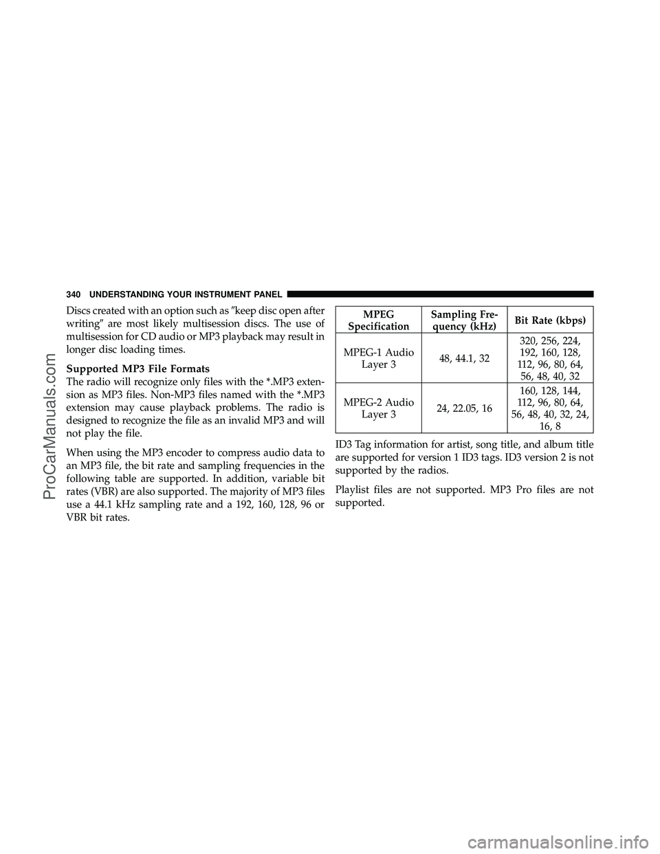 DODGE CARAVAN 2012  Owners Manual Discs created with an option such askeep disc open after
writing are most likely multisession discs. The use of
multisession for CD audio or MP3 playback may result in
longer disc loading times.
Sup