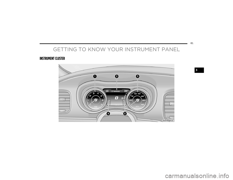 DODGE CHARGER 2023 Repair Manual 
61
GETTING TO KNOW YOUR INSTRUMENT PANEL
INSTRUMENT CLUSTER
3

23_LD_OM_EN_USC_t.book  Page 61   