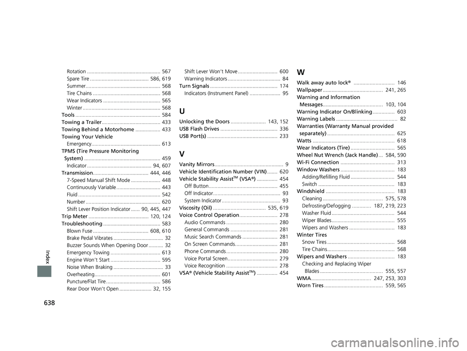 HONDA HR-V 2021  Owners Manual (in English) 638
Index
Rotation .................................................. 567
Spare Tire ........................................  586, 619
Summer................................................... 568
Ti