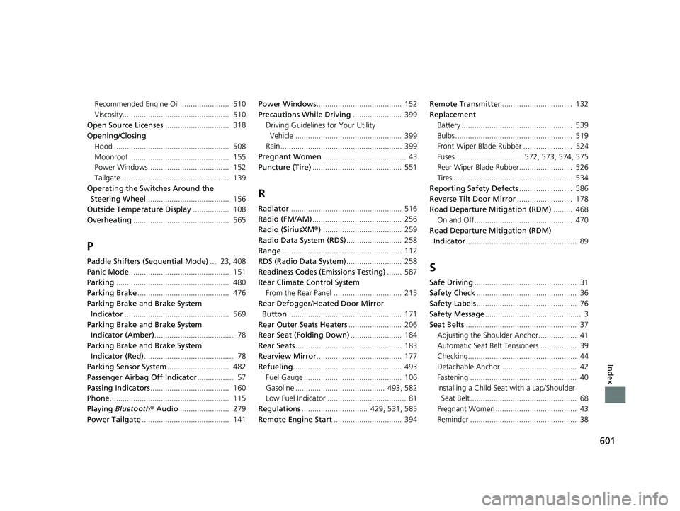 HONDA PASSPORT 2021  Navigation Manual (in English) 601
Index
Recommended Engine Oil .......................  510
Viscosity..................................................  510
Open Source Licenses ..............................  318
Opening/Closing 