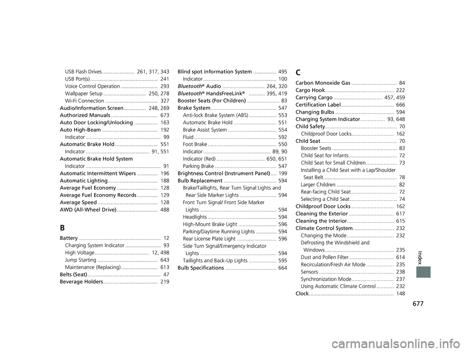 HONDA CR-V HYBRID 2020  Owners Manual (in English) 677
Index
USB Flash Drives......................  261, 317, 343
USB Port(s) ..............................................  241
Voice Control Operation .........................  293
Wallpaper Setup .