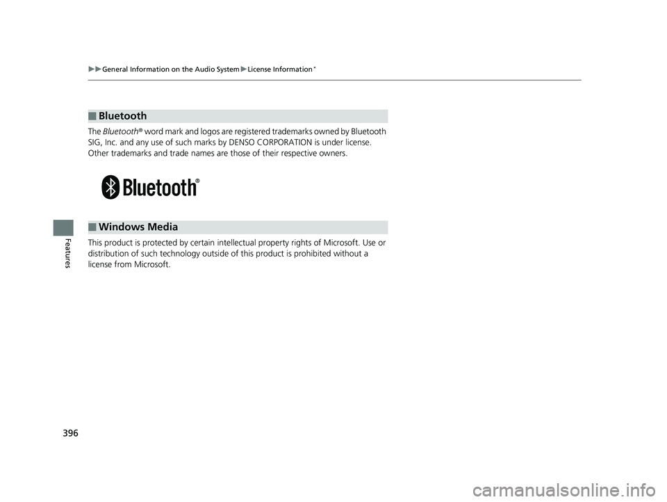 HONDA ODYSSEY 2020 (in English) Owners Guide 396
uuGeneral Information on the Audio System uLicense Information*
Features
The Bluetooth ® word mark and logos are registered trademarks owned by Bluetooth
SIG, Inc. and any use of such marks by HONDA ODYSSEY 2020 (in English) Owners Guide 396
uuGeneral Information on the Audio System uLicense Information*
Features
The Bluetooth ® word mark and logos are registered trademarks owned by Bluetooth
SIG, Inc. and any use of such marks by