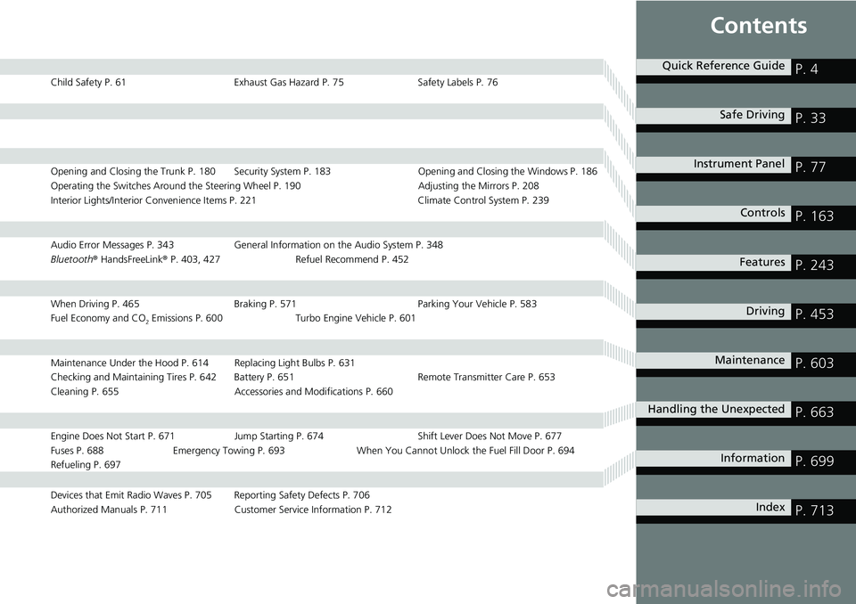 HONDA ACCORD SEDAN 2019 Owners Manual (in English) Contents
Child Safety P. 61Exhaust Gas Hazard P. 75Safety Labels P. 76
Opening and Closing the Trunk P. 180 Security System P. 183 Opening and Closing the Windows P. 186
Operating the Switches Around HONDA ACCORD SEDAN 2019 Owners Manual (in English) Contents
Child Safety P. 61Exhaust Gas Hazard P. 75Safety Labels P. 76
Opening and Closing the Trunk P. 180 Security System P. 183 Opening and Closing the Windows P. 186
Operating the Switches Around