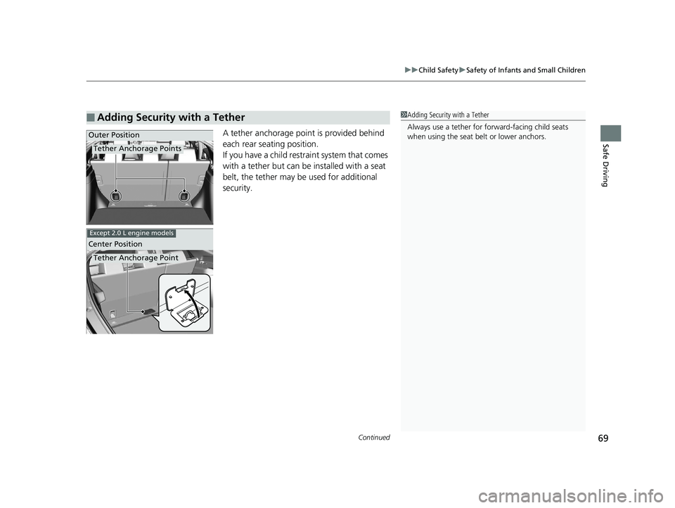 HONDA CIVIC HATCHBACK 2019 (in English) Manual PDF Continued69
uuChild Safety uSafety of Infants and Small Children
Safe DrivingA tether anchorage point is provided behind
each rear seating position.
If you have a child restraint system that comes
w HONDA CIVIC HATCHBACK 2019 (in English) Manual PDF Continued69
uuChild Safety uSafety of Infants and Small Children
Safe DrivingA tether anchorage point is provided behind
each rear seating position.
If you have a child restraint system that comes
w