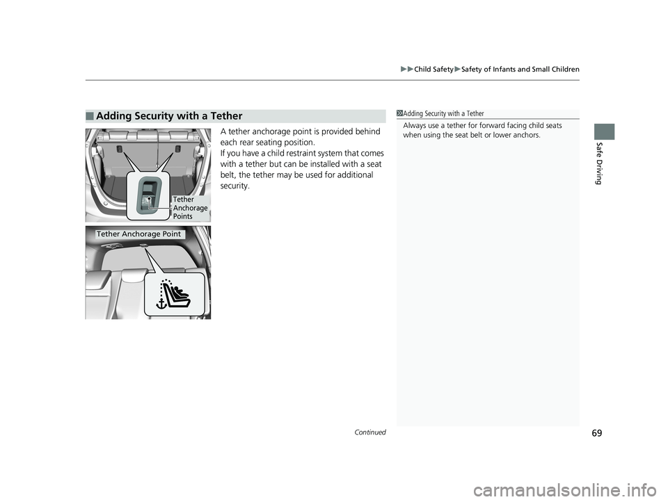 HONDA FIT 2019 (in English) Manual PDF Continued69
uuChild Safety uSafety of Infants and Small Children
Safe DrivingA tether anchorage point is provided behind
each rear seating position.
If you have a child restraint system that comes
w HONDA FIT 2019 (in English) Manual PDF Continued69
uuChild Safety uSafety of Infants and Small Children
Safe DrivingA tether anchorage point is provided behind
each rear seating position.
If you have a child restraint system that comes
w
