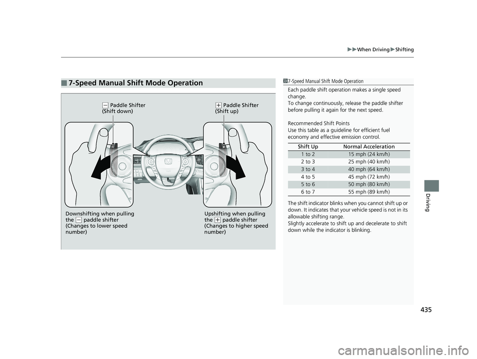 HONDA ACCORD SEDAN 2016 Owners Manual (in English) 435
uuWhen Driving uShifting
Driving
■7-Speed Manual Shift Mode Operation17-Speed Manual Shift Mode Operation
Each paddle shift operati on makes a single speed
change.
To change continuously, re le HONDA ACCORD SEDAN 2016 Owners Manual (in English) 435
uuWhen Driving uShifting
Driving
■7-Speed Manual Shift Mode Operation17-Speed Manual Shift Mode Operation
Each paddle shift operati on makes a single speed
change.
To change continuously, re le