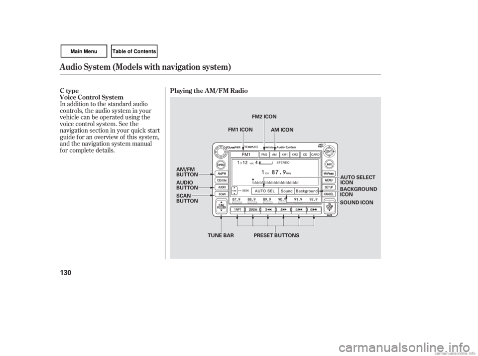 HONDA CIVIC SEDAN 2007  Owners Manual (in English) In addition to the standard audio
controls, the audio system in your
vehicle can be operated using the
voice control system. See the
navigation section in your quick start
guide f or an overview of th