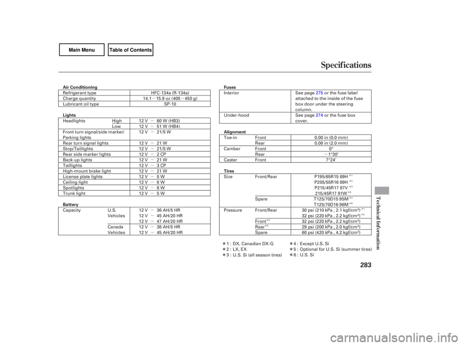 HONDA CIVIC SEDAN 2007  Owners Manual (in English) µµµ
µ
µ
µ
µ
µ
µ
µ
µ
µ
µ
µ
µ
µ
Î
Î
ÎÎ
Î
Î
µ
µ
µ
µ
µ
Î
Î Î Î
Î
Î
Î
Î
Î
Î
Specifications
T
echnical Inf ormat ion
283
Air  Condit