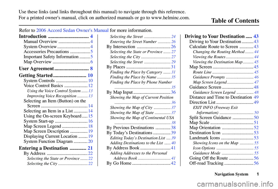 HONDA ACCORD SEDAN 2006  Navigation Manual (in English) 