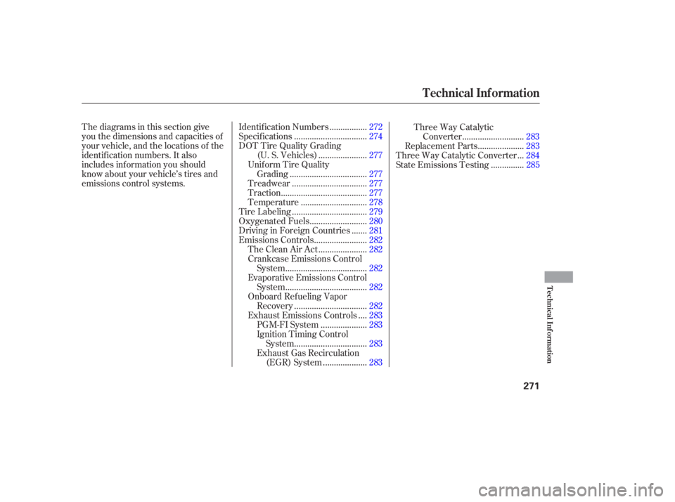 HONDA ACCORD SEDAN 2005 Owners Manual (in English) Thediagramsinthissectiongive
you the dimensions and capacities of
your vehicle, and the locations of the
identif ication numbers. It also
includes inf ormation you should
know about your vehicle’s t HONDA ACCORD SEDAN 2005 Owners Manual (in English) Thediagramsinthissectiongive
you the dimensions and capacities of
your vehicle, and the locations of the
identif ication numbers. It also
includes inf ormation you should
know about your vehicle’s t