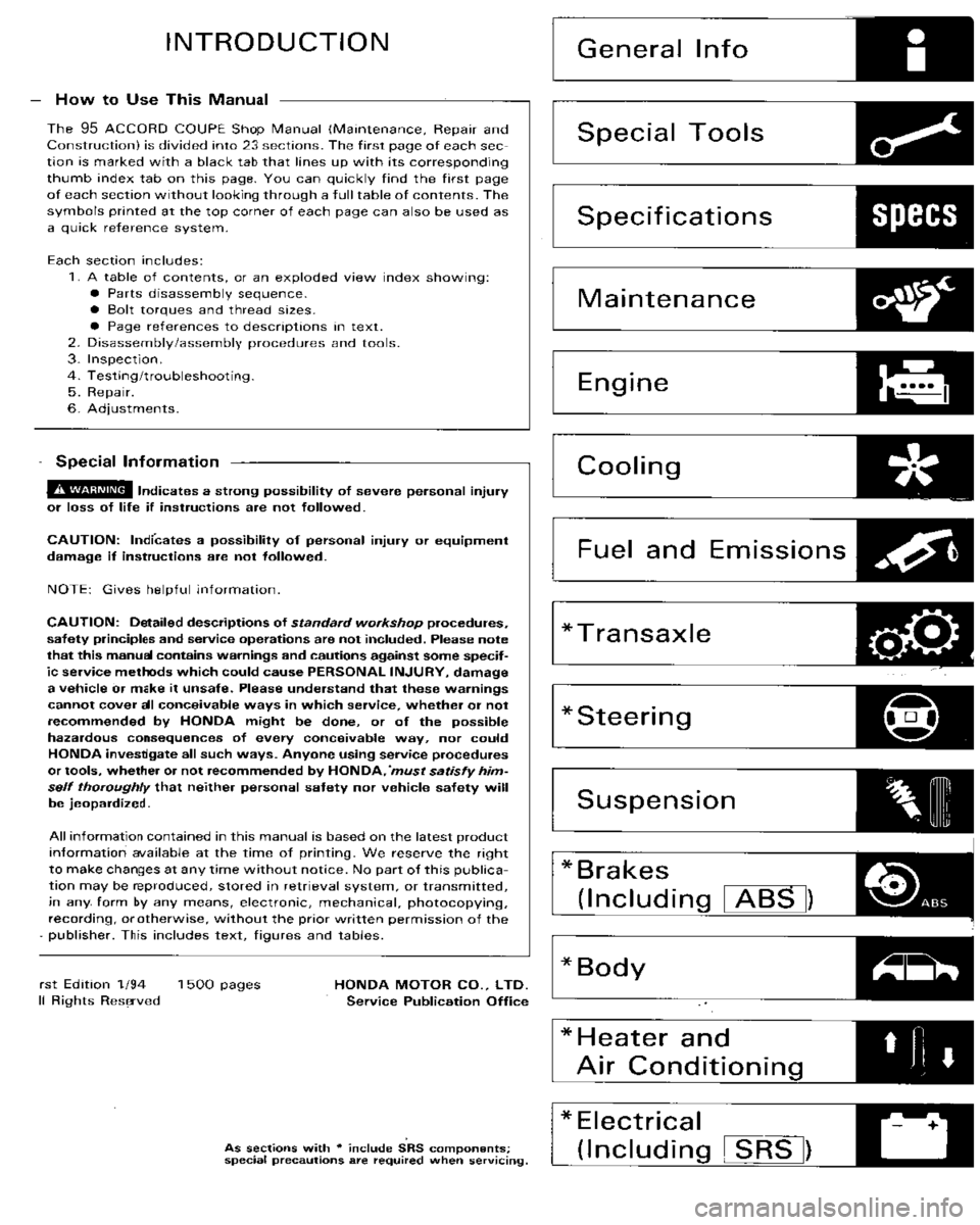HONDA ACCORD 1995  Service Repair Manual 95 