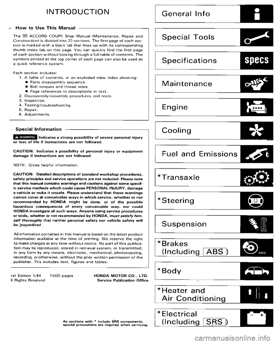 HONDA ACCORD 1995  Service Repair Manual 