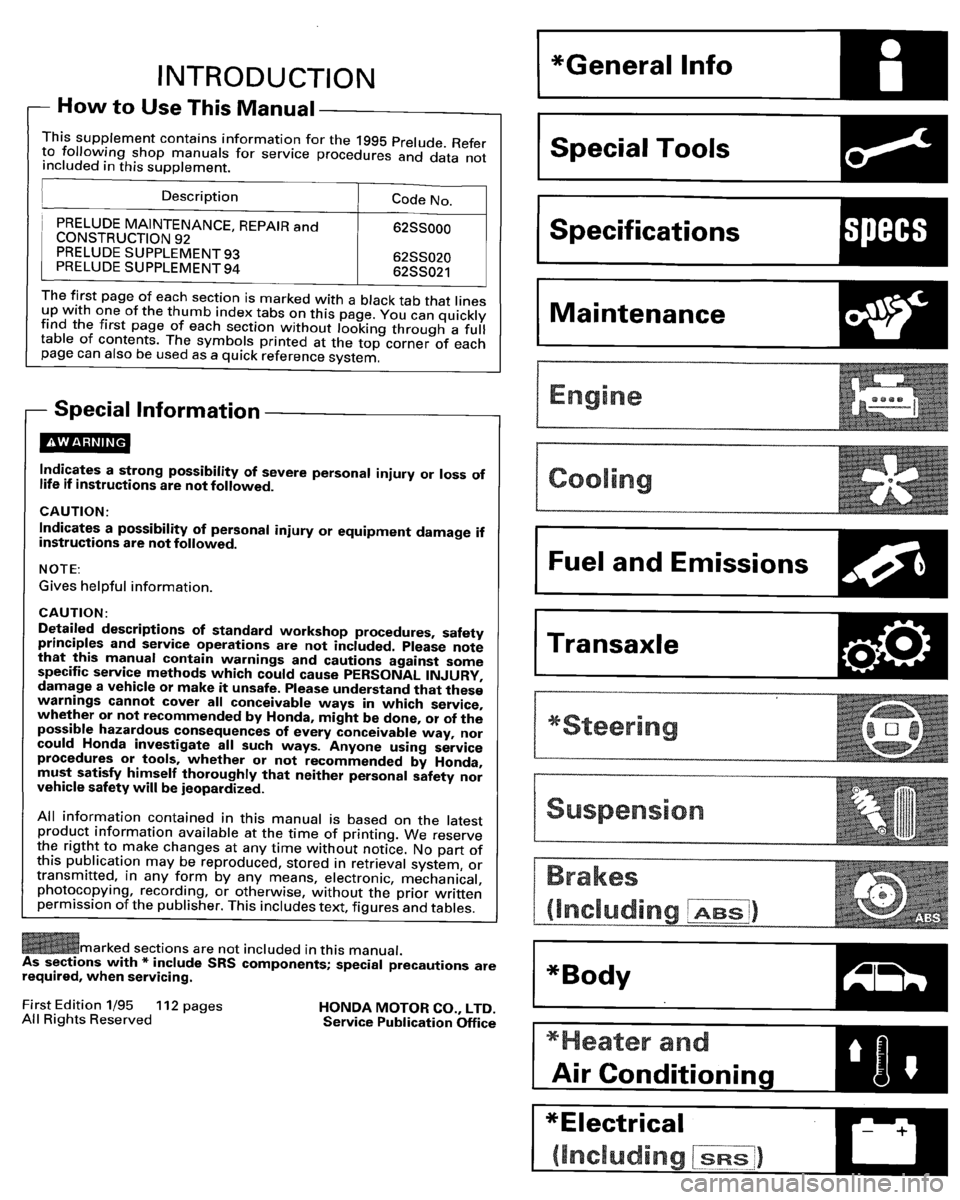 HONDA PRELUDE 1995  Service Repair Manual 