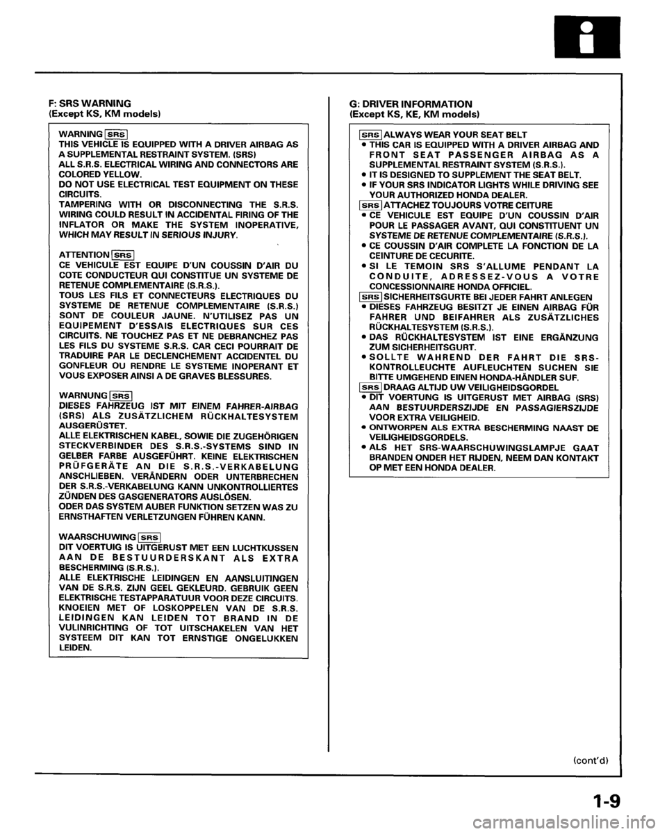 HONDA PRELUDE 1995  Service User Guide 