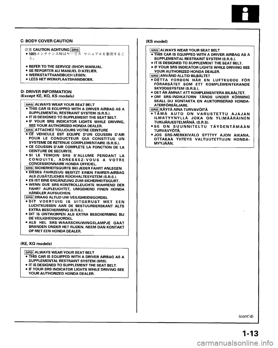 HONDA PRELUDE 1995  Service User Guide 