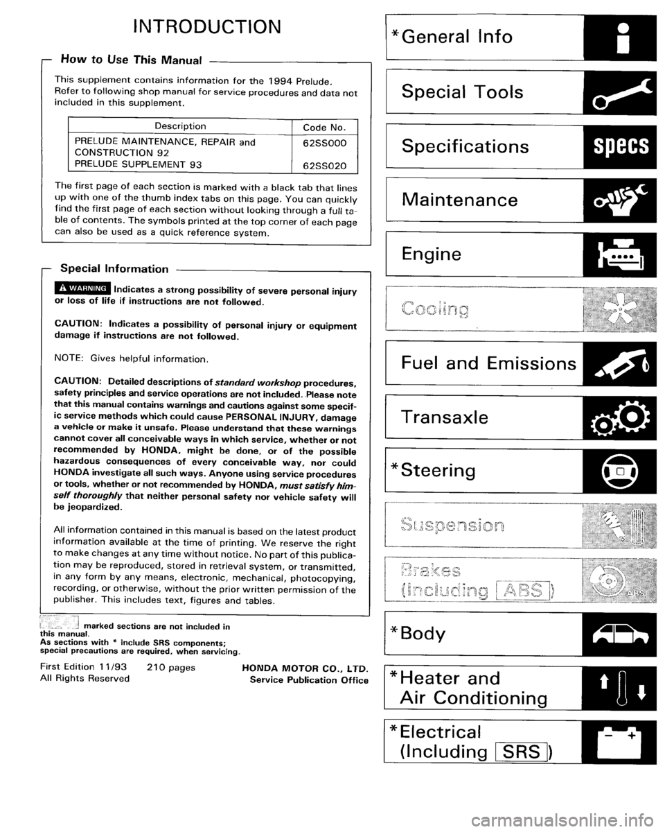 HONDA PRELUDE 1994  Service Repair Manual 