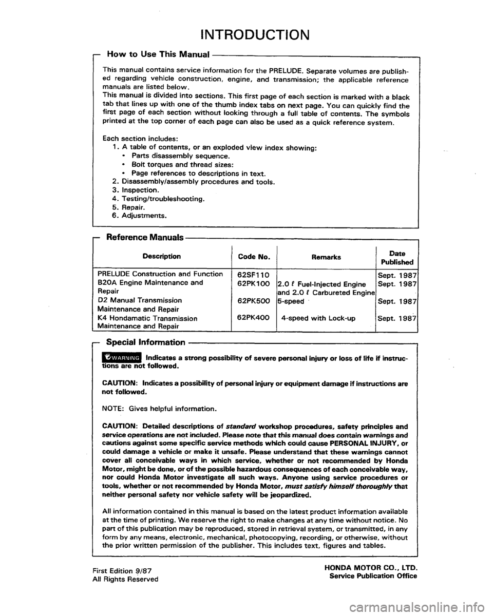 HONDA PRELUDE 1991  Service Repair Manual 