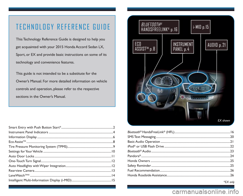 HONDA ACCORD SEDAN 2015 9.G Technology Reference Guide Bluetooth®HandsFreeLink®(HFL)........................................................................\
16
SMS Text  Messaging ........................................................................