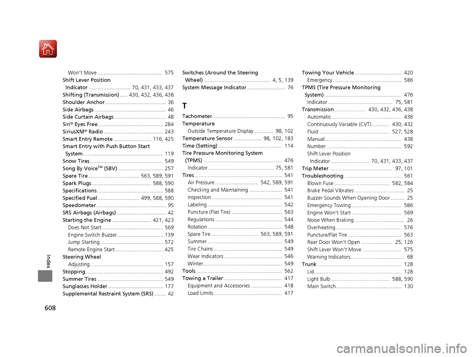 HONDA ACCORD 2017 9.G Owners Manual 608
Index
Won’t Move ............................................ 575
Shift Lever Position
Indicator ............................ 70, 431, 433, 437
Shifting (Transmission) ..... 430, 432, 436, 438
HONDA ACCORD 2017 9.G Owners Manual 608
Index
Won’t Move ............................................ 575
Shift Lever Position
Indicator ............................ 70, 431, 433, 437
Shifting (Transmission) ..... 430, 432, 436, 438