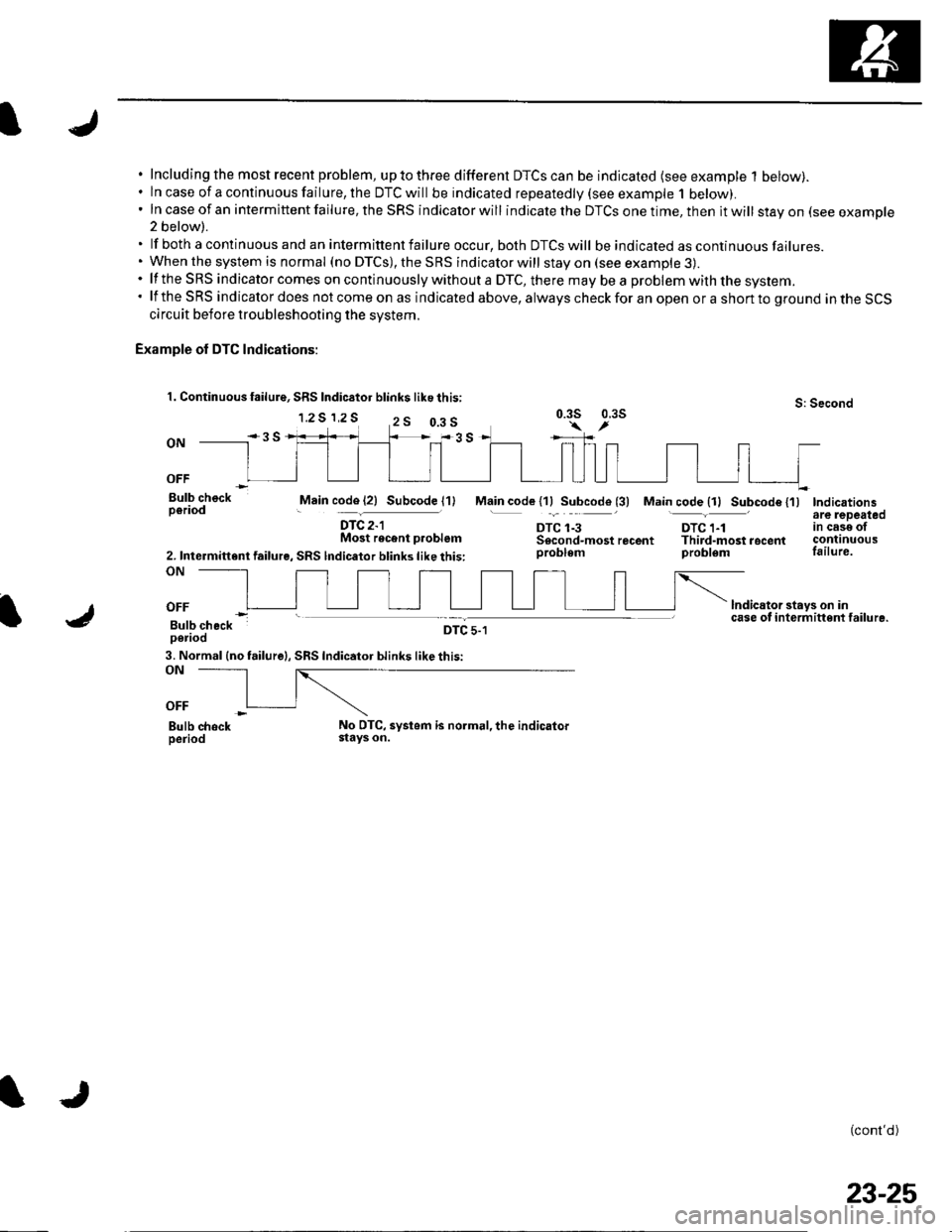 HONDA CIVIC 2003 7.G Manual PDF Including the most recent problem, up to three different DTCS can be indicated (see example 1 below).ln case of a continuous failure, the DTC will be indicated repeatedly {see example 1 below).In case HONDA CIVIC 2003 7.G Manual PDF Including the most recent problem, up to three different DTCS can be indicated (see example 1 below).ln case of a continuous failure, the DTC will be indicated repeatedly {see example 1 below).In case