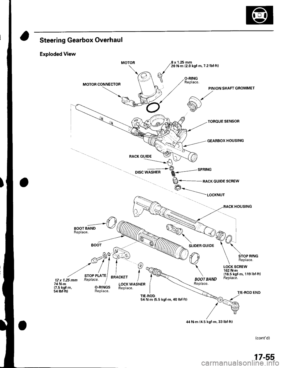 HONDA CIVIC 2003 7.G Workshop Manual I x 1.25 mm20 N.m (2.0 kgf.m,7.2lbt ftl
O.RINGReplace.
PINION SHAFT GROMMET
-t 
v
\>--. i-*\{i#r^i
. s(./t J
SLTDER GUIDE  
-l
\
{^il  stot *,tttc
\J"  Renrace
 LocK scREw 162 N.m lto.s rgf m,11