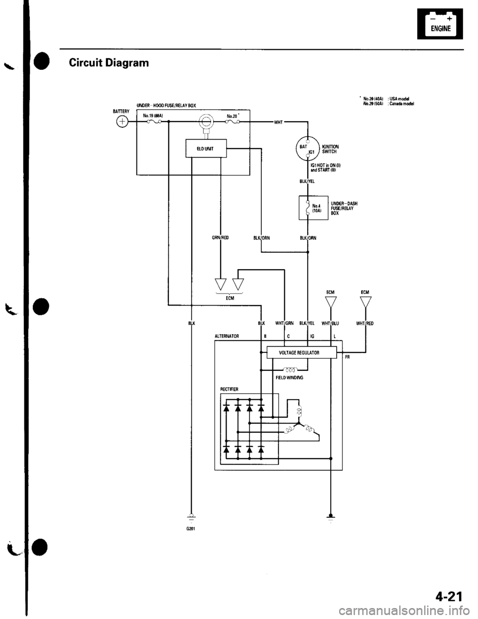 HONDA CIVIC 2003 7.G Workshop Manual \
L
Circuit Diagram
flo. {l0Al :uSA hod.lilo.20l50Al :C.n.d.mod.lUNDTR XOOD FUSI/RILAY MX
+--,
I fm lil*t"t
T-
+ilt
=l
4-21 
