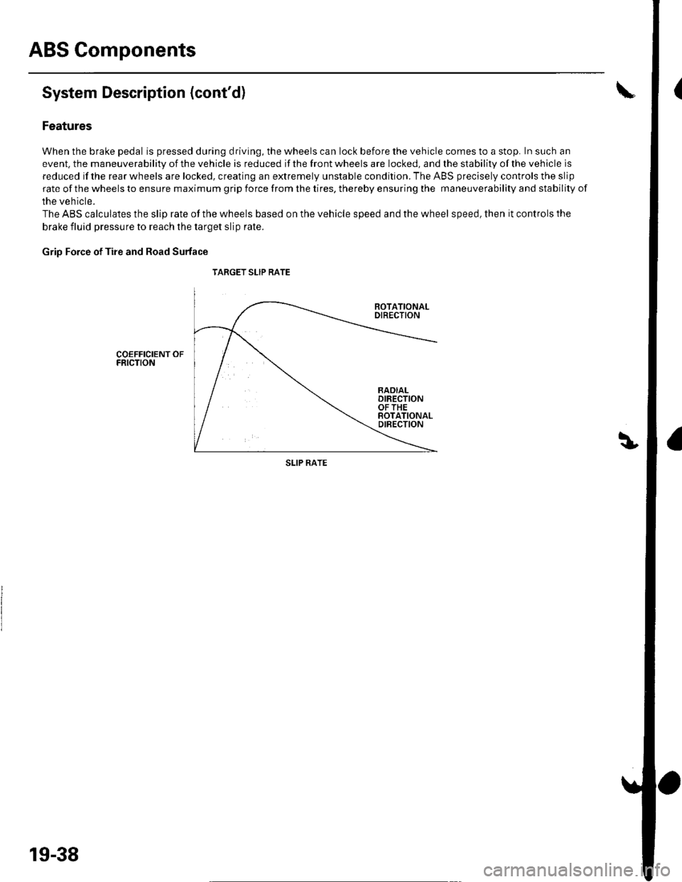 HONDA CIVIC 2003 7.G Workshop Manual ABS Gomponents
System Description (contd)
Features
When the brake pedal is pressed during driving, the wheels can lock before the vehicle comes to a stop. In such an
event. the maneuverability of the HONDA CIVIC 2003 7.G Workshop Manual ABS Gomponents
System Description (contd)
Features
When the brake pedal is pressed during driving, the wheels can lock before the vehicle comes to a stop. In such an
event. the maneuverability of the