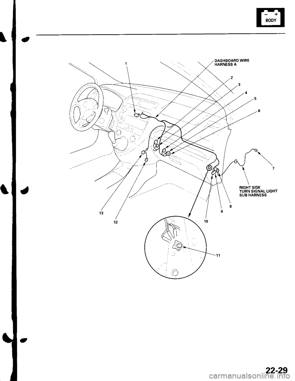 HONDA CIVIC 2002 7.G Workshop Manual DASHBOARO WIBEHARNESS A
---/...
TI
22-29 