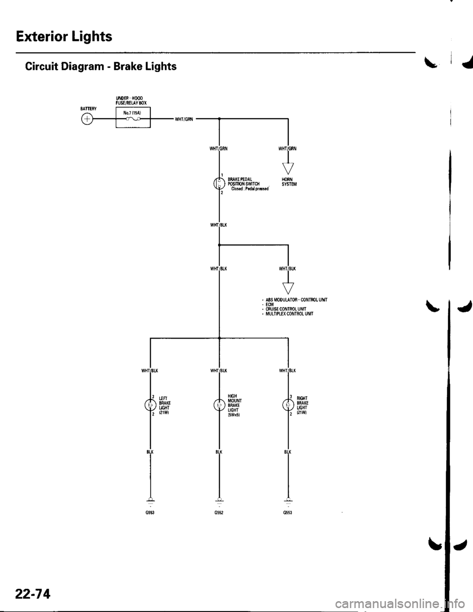 HONDA CIVIC 2002 7.G Manual Online Exterior Lights
\Circuit Diagram - Brake Lights
UiDEN HOODFUSE/NEUYBOXSATIISYI r!o7l15A) | ,r-T-v--rrnicitr
22-7 4 HONDA CIVIC 2002 7.G Manual Online Exterior Lights
\Circuit Diagram - Brake Lights
UiDEN HOODFUSE/NEUYBOXSATIISYI r!o7l15A) | ,r-T-v--rrnicitr
22-7 4
