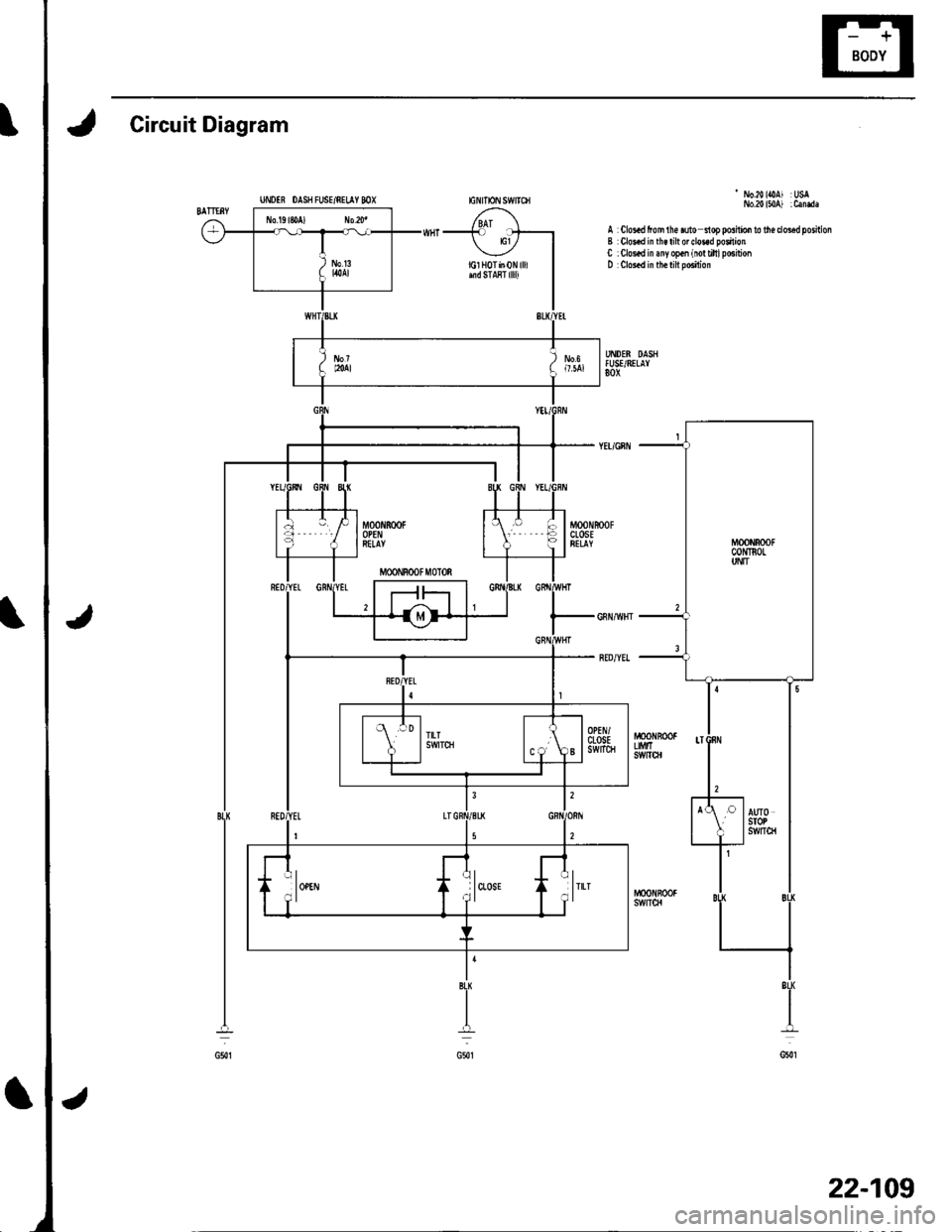 HONDA CIVIC 2002 7.G User Guide Circuit Diagram
- No.20lOAl :USNo.20150 ) :Canda
A Clos.d fom lh€ ruto nop poshio. to lh€ doed porhionB Clo!.d in th€ lilt or do3.d poilionC : Clo!.d in any op.n (io! riltl posirionD Clos.d in t HONDA CIVIC 2002 7.G User Guide Circuit Diagram
- No.20lOAl :USNo.20150 ) :Canda
A Clos.d fom lh€ ruto nop poshio. to lh€ doed porhionB Clo!.d in th€ lilt or do3.d poilionC : Clo!.d in any op.n (io! riltl posirionD Clos.d in t