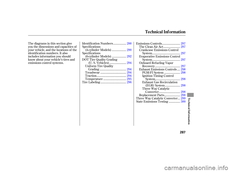 HONDA ACCORD COUPE 2006 CL7 / 7.G Owners Manual Thediagramsinthissectiongive
you the dimensions and capacities of
your vehicle, and the locations of the
identif ication numbers. It also
includes inf ormation you should
know about your vehicle’s t
