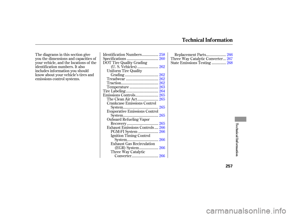 HONDA ACCORD HYBRID 2005 CL7 / 7.G Owners Manual Thediagramsinthissectiongive
you the dimensions and capacities of
your vehicle, and the locations of the
identif ication numbers. It also
includes inf ormation you should
know about your vehicle’s t