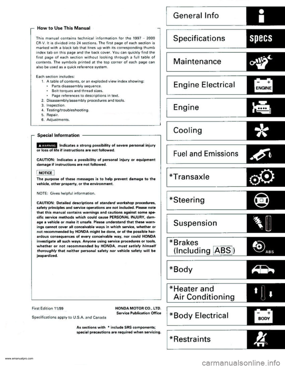 HONDA CR-V 1999 RD1-RD3 / 1.G Workshop Manual 
www.emanualpro.com  