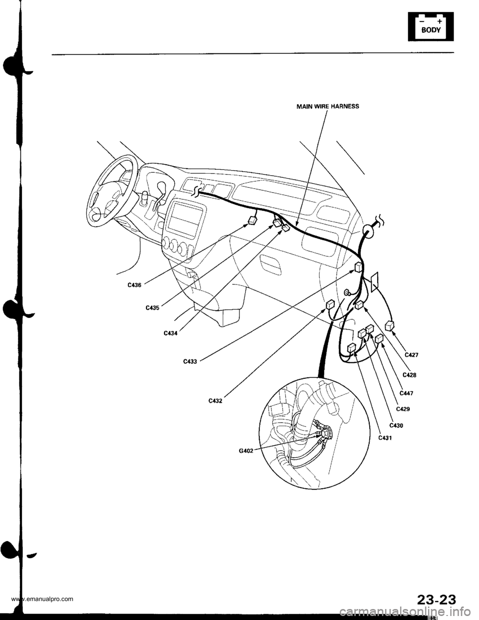 HONDA CR-V 2000 RD1-RD3 / 1.G Workshop Manual 
MAIN WIRE HARNESS
23-23
www.emanualpro.com  