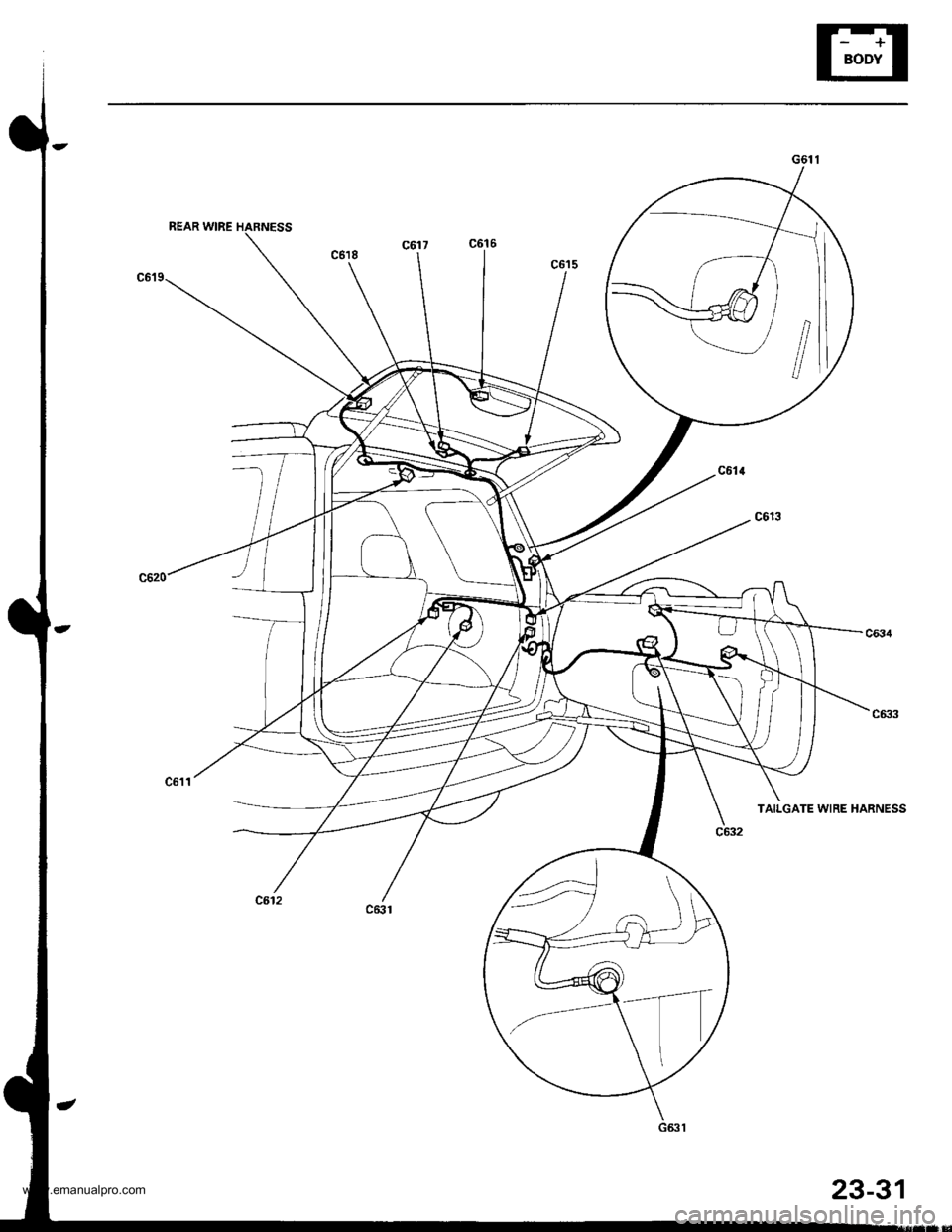 HONDA CR-V 2000 RD1-RD3 / 1.G Workshop Manual 
TAILGATE WIRE HARNESS
23-31
www.emanualpro.com  