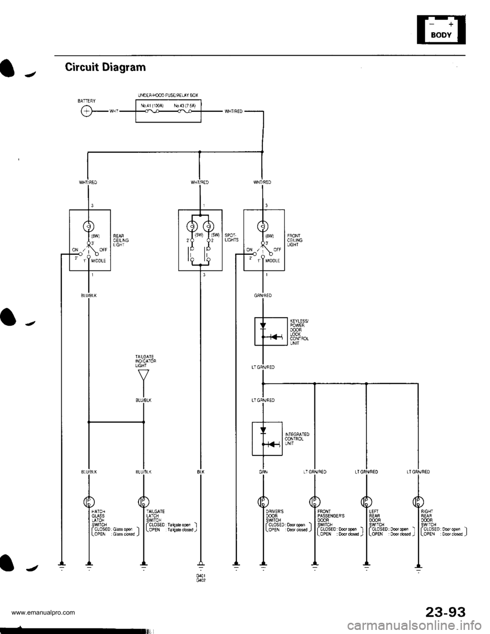 HONDA CR-V 2000 RD1-RD3 / 1.G Workshop Manual 
IJ
o-,
lJ
Circuit Diagram
UNOER.I]OOO FUSERELIY BOXBA--FqY [t..*;;;;l
\:/-*-.........-=_Fn-.,,
t_* d,*^*
I 
r"$$i,,,,,*,, 
Iii{il 
"r**I
lt
I
.-" Iuffi**,".",
-
LTG
(I/f\\9/I FRoNTI PASSENGEFS| 