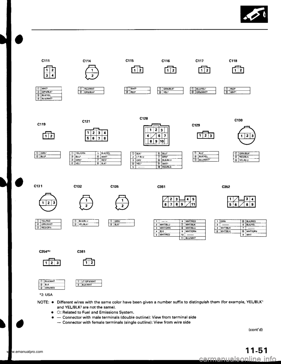 HONDA CR-V 1998 RD1-RD3 / 1.G Service Manual 
c118
ffi
cl17
ffi
c116
ft
15
ffi
c114
A,g
rdTnEDlllHr------l6lcRN/Buc -
c121
ffi
cl11
ffir
lilrl
t-lwHn-----tI  IGRNtsLI If"l".*,. 1l
trhlx,l/vH? ----Effi-ffiffi ffi
c135Gt51Gt52
Different wires wi